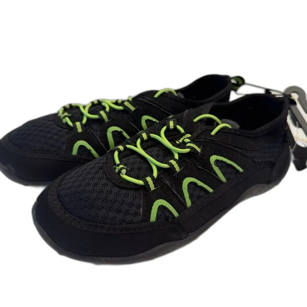 OP Boys Aqua Sock Water Shoes Black Neon Green Size M 13/1 Beach Pool